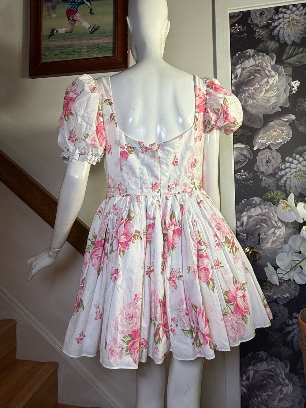 Selkie White Mini Dress with Pink Floral Print - Picture 10 of 10